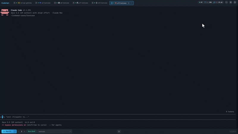 Tile grid: the Tiles button opens six live sessions side by side (DeepSeek Harness, Claude Code, Codex, a shell, OpenCode and Pi), and a second click returns to a single session